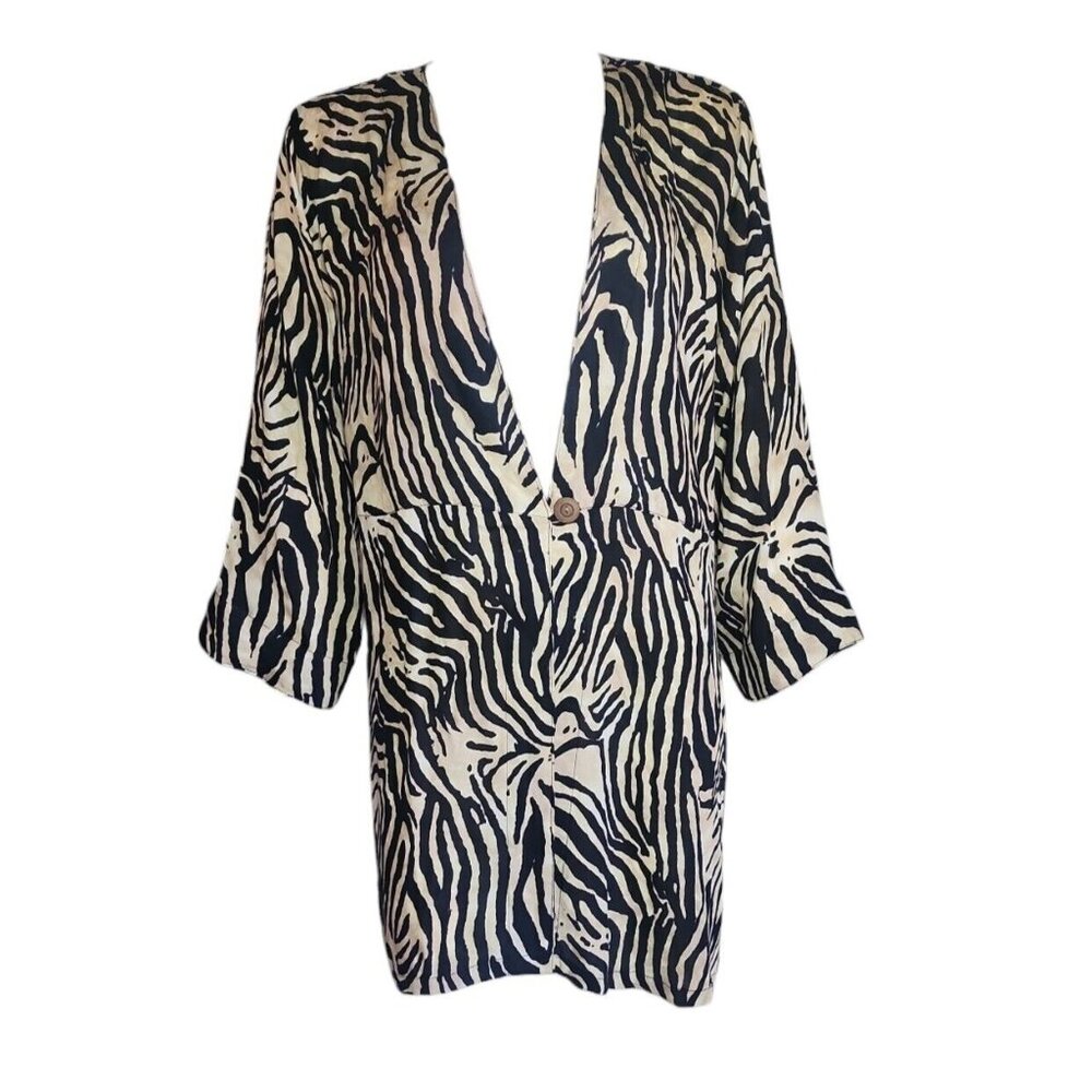 Soft Surroundings Top Womens Size L Tan Black Animal Print Sheer‎ 3/4 Sleeve